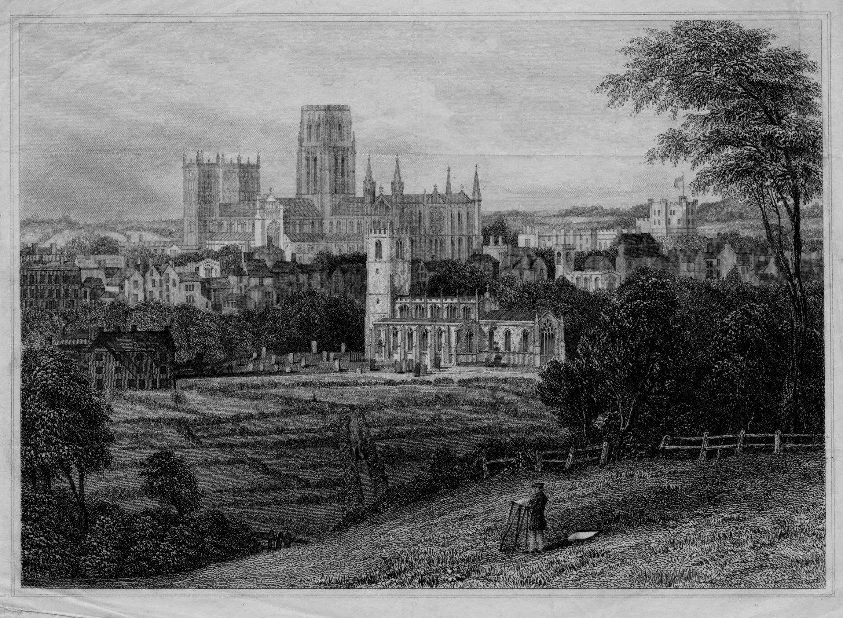 View of Durham engraving